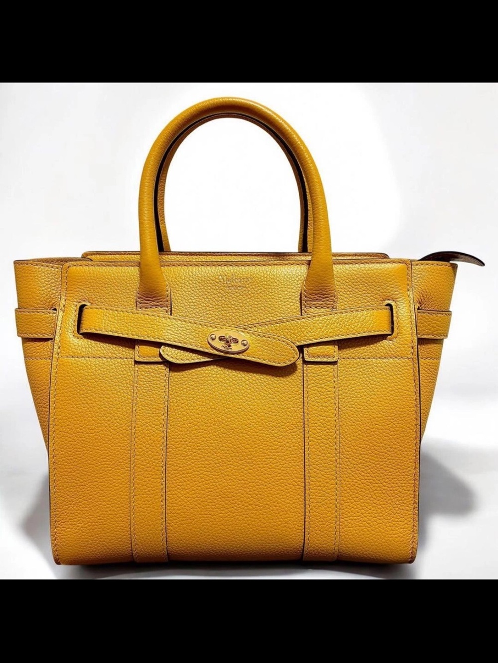 Mulberry Yellow Leather Satchel with Belt-Style Front
